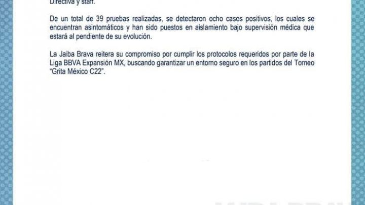 OCHO CASOS POSITIVOS DE COVID-19 EN EL TM FÚTBOL CLUB