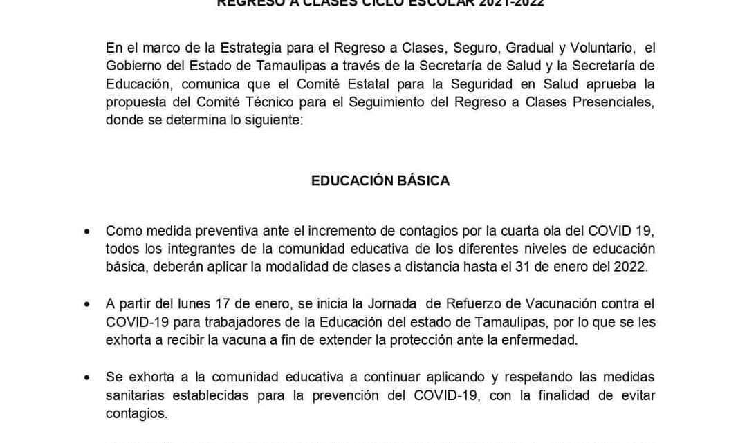 Seguirán clases en línea para educación básica en Tamaulipas