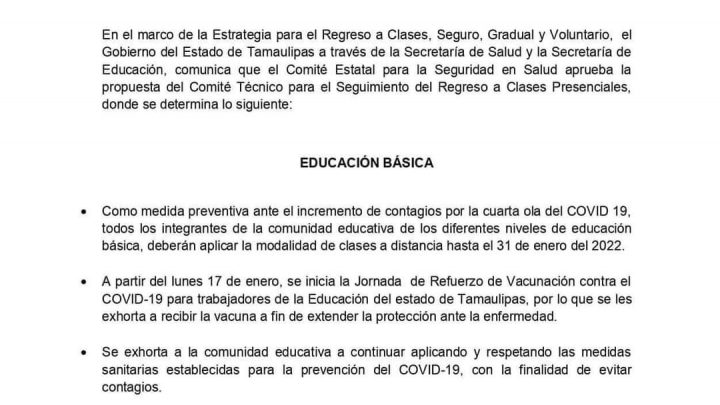 Seguirán clases en línea para educación básica en Tamaulipas