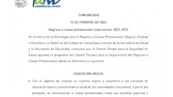 DESDE HOY SE REGRESA A CLASES EN TODO TAMAULIPAS