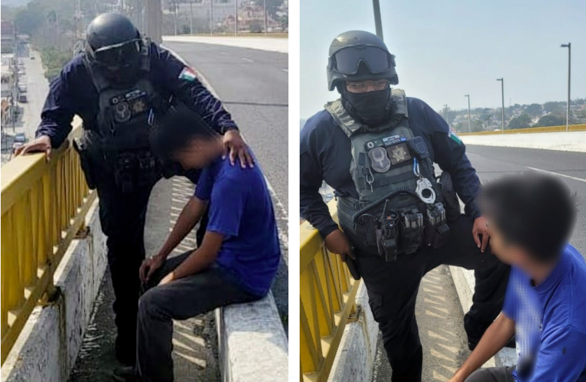 POLICÍAS CONVENCEN A JOVEN DE NO LANZARSE DEL PUENTE TAMPICO