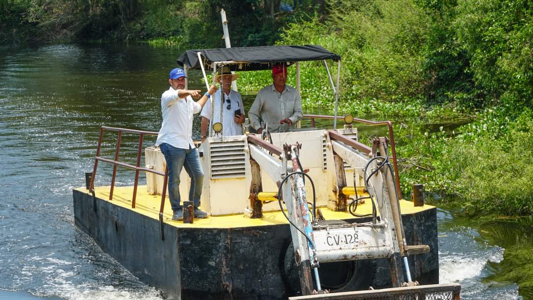 Limpian el lirio acuático de los accesos al paso de lanchas a la laguna