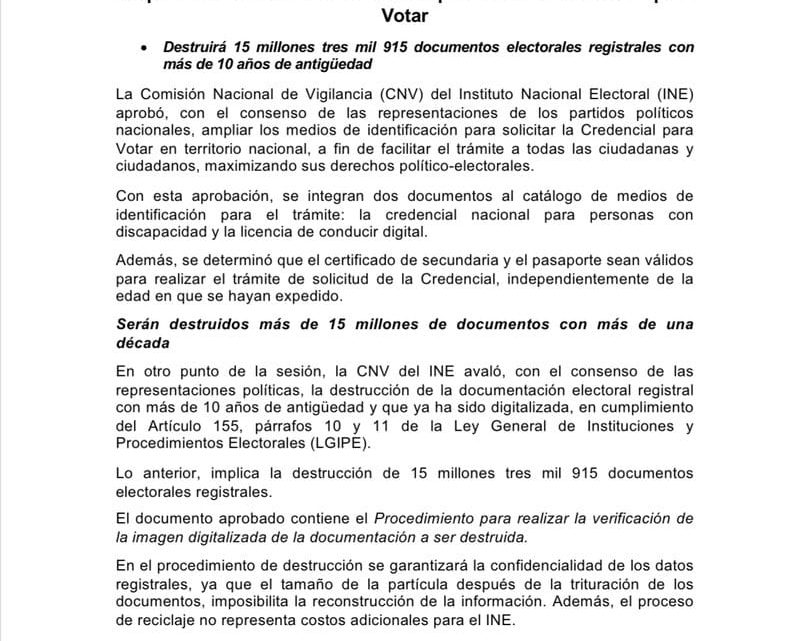 Amplía INE medios de identificación para tramitar Credencial para Votar