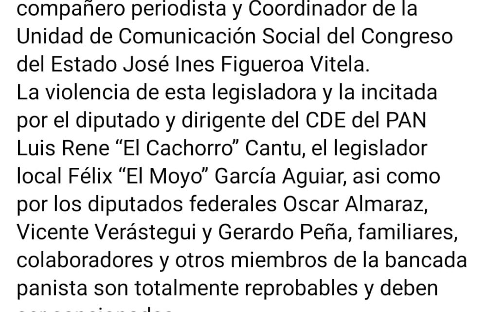 La Red de Mujeres Periodistas de Tamaulipas condena enérgicamente las agresiones contra el comunicador José Ines Figueroa Vitela