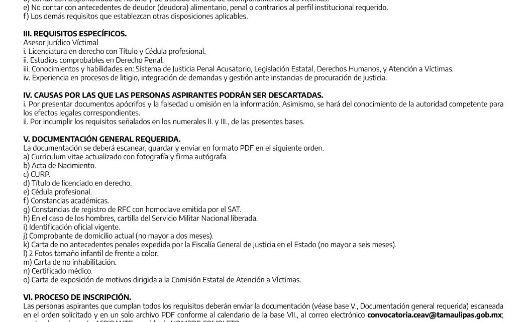 Convoca Comisión Estatal de Atención a Víctimas a las y los abogados a formar parte de su equipo