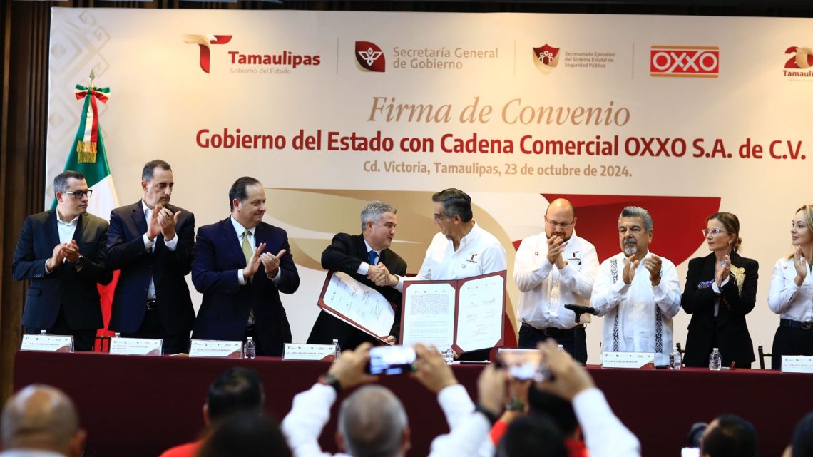 Firman convenio Gobierno de Tamaulipas y Oxxo para fortalecer seguridad